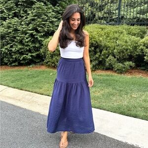 Blue Tiered Maxi Skirt for Casual Resort Wear